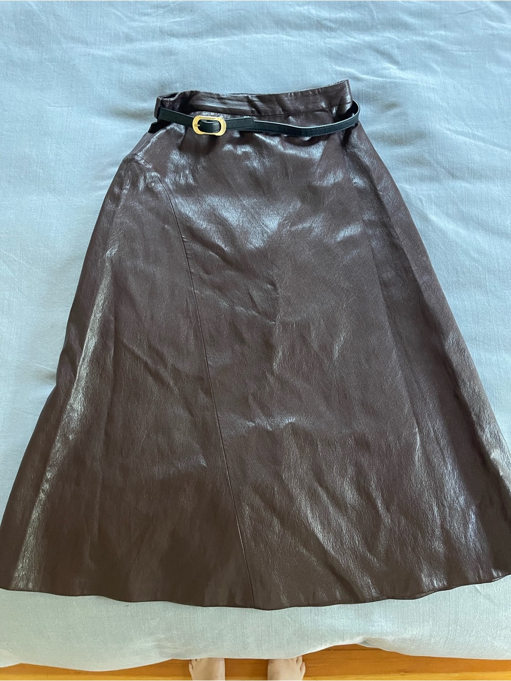Zara Wine-Colored Faux Leather Midi Skirt